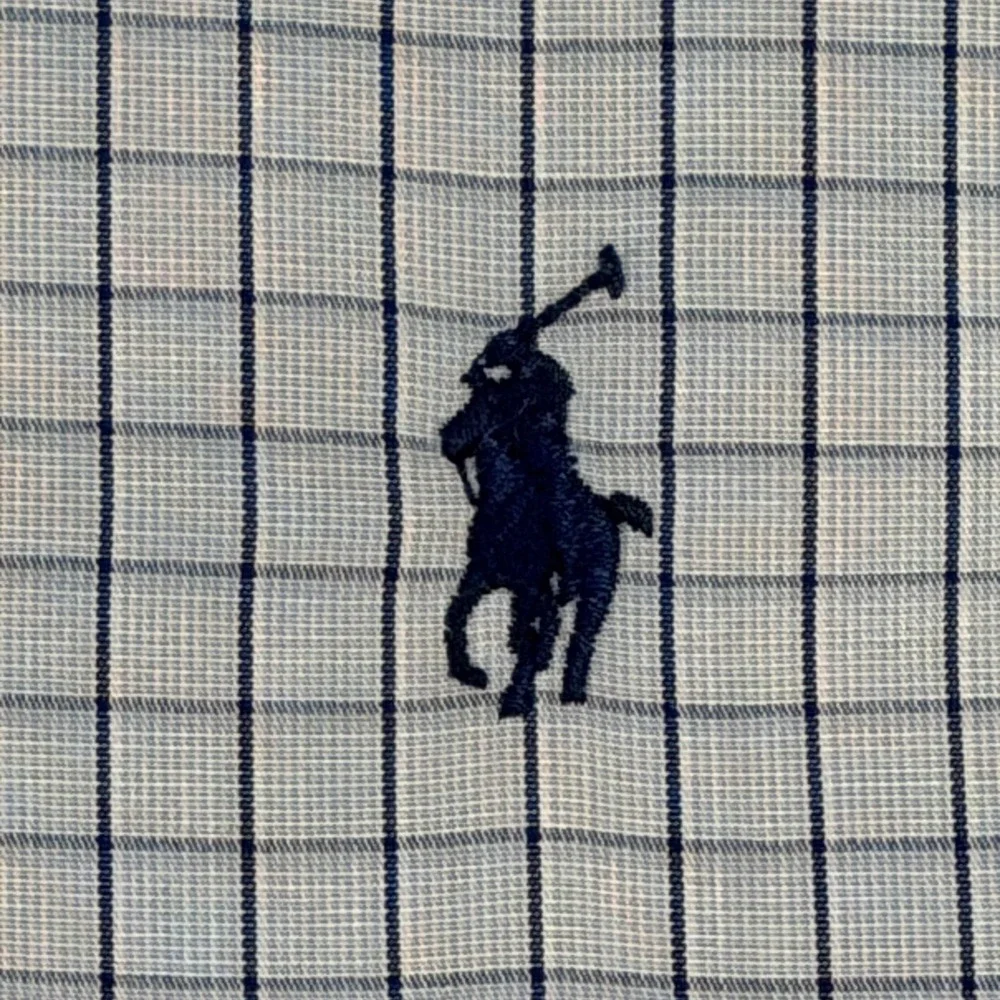 Polo Ralph Lauren Andrew Shirt Mens 16.5 35 Blue White Grid Check Vintage Cotton
